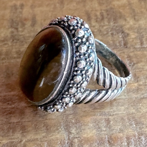 Vintage Tigers Eye Sterling Silver 925 Statement Ring Rope Details Boho Bohemian - Picture 3 of 17